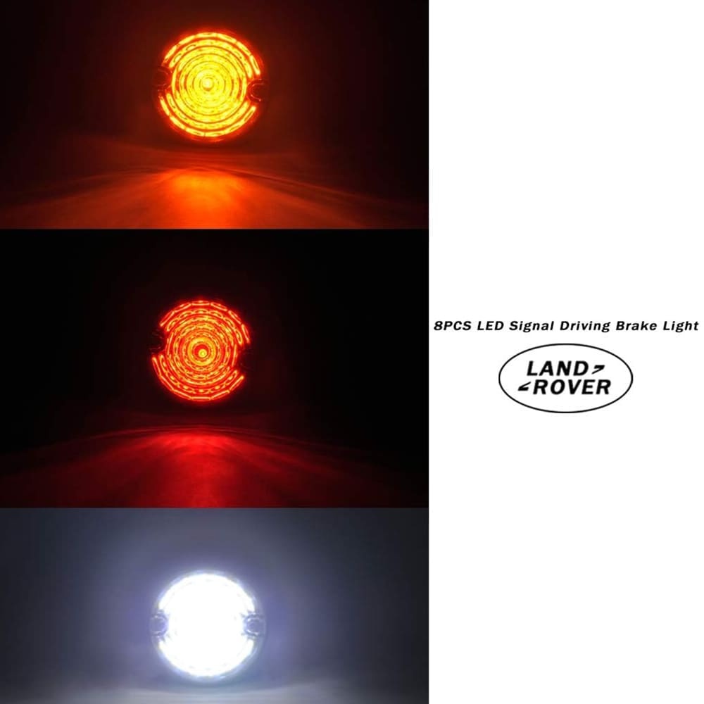 Defender Led Update Light Kit 8pcs 73mm Round Amber Indicatior Front Side Light Rear Tail Light for Land Rover Defender 90/110 with Flasher Colorful Lens Defender Light Assembly