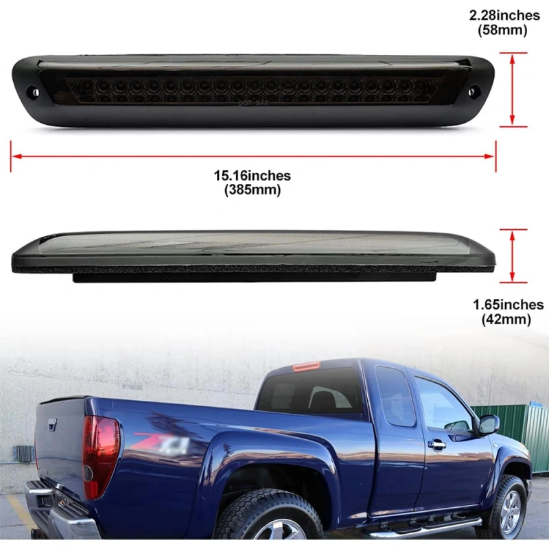 Led Third Brake Light Replacement for 2004-2012 Chevy Colorado GMC Canyon Pickup Trucks Red LED Strobe Rear 3rd Brake Center High Mount Stop Lamp White Cargo Light Kit Smoke/Clear Lens CHMSL