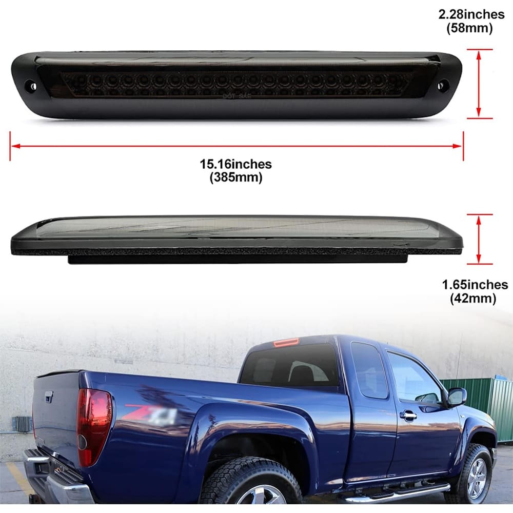 Led Third Brake Light Replacement for 2004-2012 Chevy Colorado GMC Canyon Pickup Trucks Red LED Strobe Rear 3rd Brake Center High Mount Stop Lamp White Cargo Light Kit Smoke/Clear Lens CHMSL
