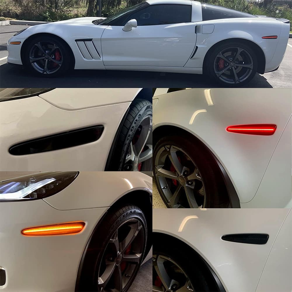 LED Side Marker Lights for Chevy Corvette C6 Z06 ZR1 2005-2013 Amber Front & Rear Red C6 Marker Lights Smoke/Clear Lens
