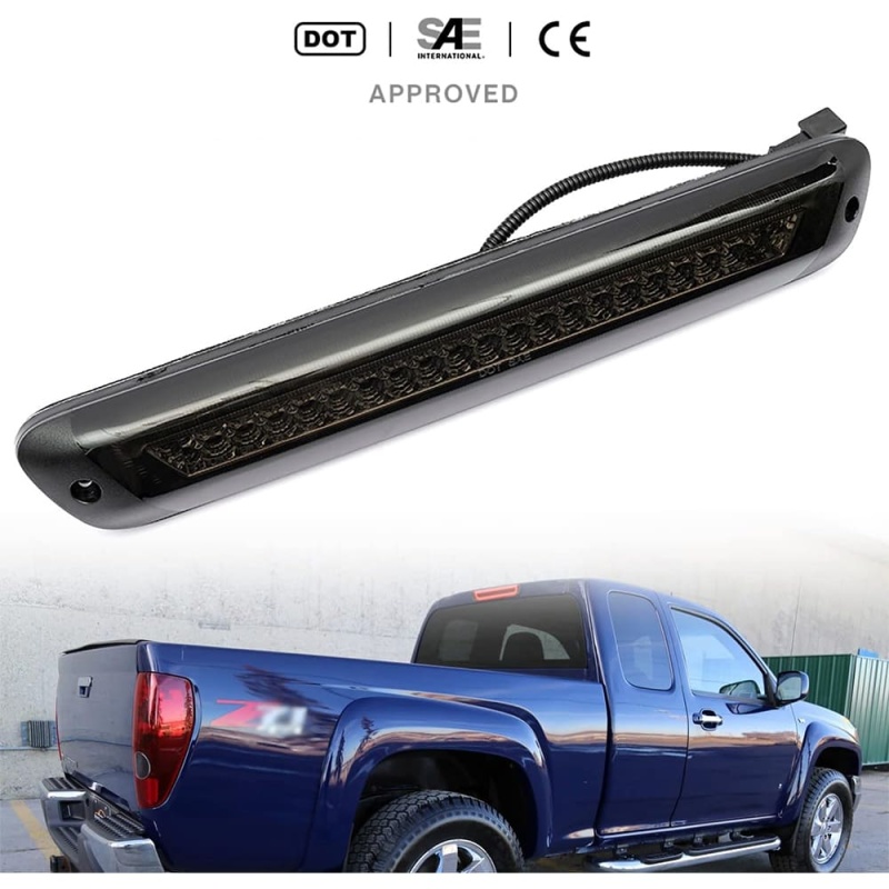 Led Third Brake Light Replacement for 2004-2012 Chevy Colorado GMC Canyon Pickup Trucks Red LED Strobe Rear 3rd Brake Center High Mount Stop Lamp White Cargo Light Kit Smoke/Clear Lens CHMSL