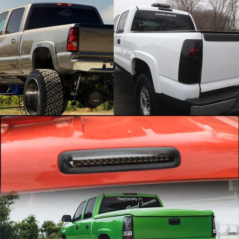 Led Third Brake Light Replacement for 1999-2006 Chevy Silverado GMC Sierra 1500 2500 Red LED Strobe Rear 3rd Brake Center High Mount Stop Lamp + White Cargo Light Kit Euro Smoked Lens