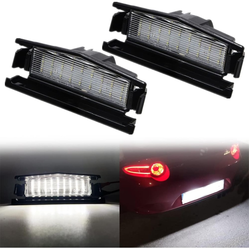 LED License Plate Light Assembly for 2016-2021 Mazda Miata Mx-5 ND Roadster, OEM Fit Replacement White 18-SMD Number Plate Led Tag Lights