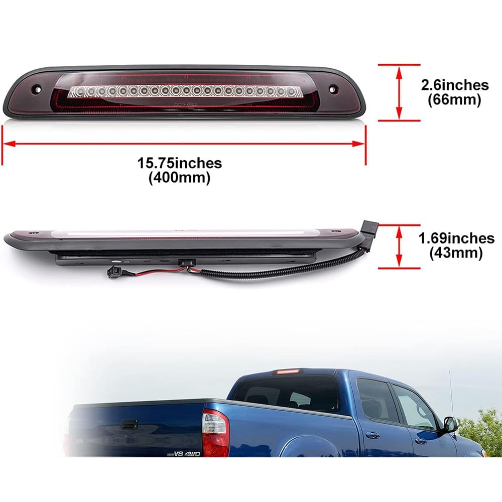 Led Third Brake Light Replacement for 2000-2006 Toyota Tundra Pickup Trucks Red LED Strobe Rear 3rd Brake Center High Mount Stop Lamp + White Cargo Light Kit Euro Smoke/Clear Lens
