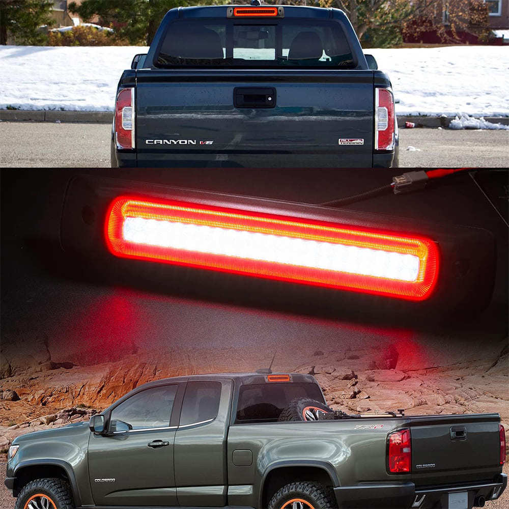 Led Third Brake Light Replacement for 2015-2022 Chevy Colorado GMC Canyon Pickup Trucks Red LED Strobe Rear 3rd Brake Center High Mount Stop Lamp White Cargo Light Kit Euro Smoke/Clear Lens CHMSL