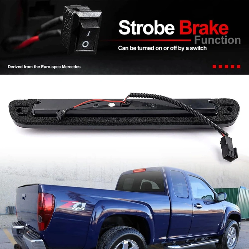 Led Third Brake Light Replacement for 2004-2012 Chevy Colorado GMC Canyon Pickup Trucks Red LED Strobe Rear 3rd Brake Center High Mount Stop Lamp White Cargo Light Kit Smoke/Clear Lens CHMSL