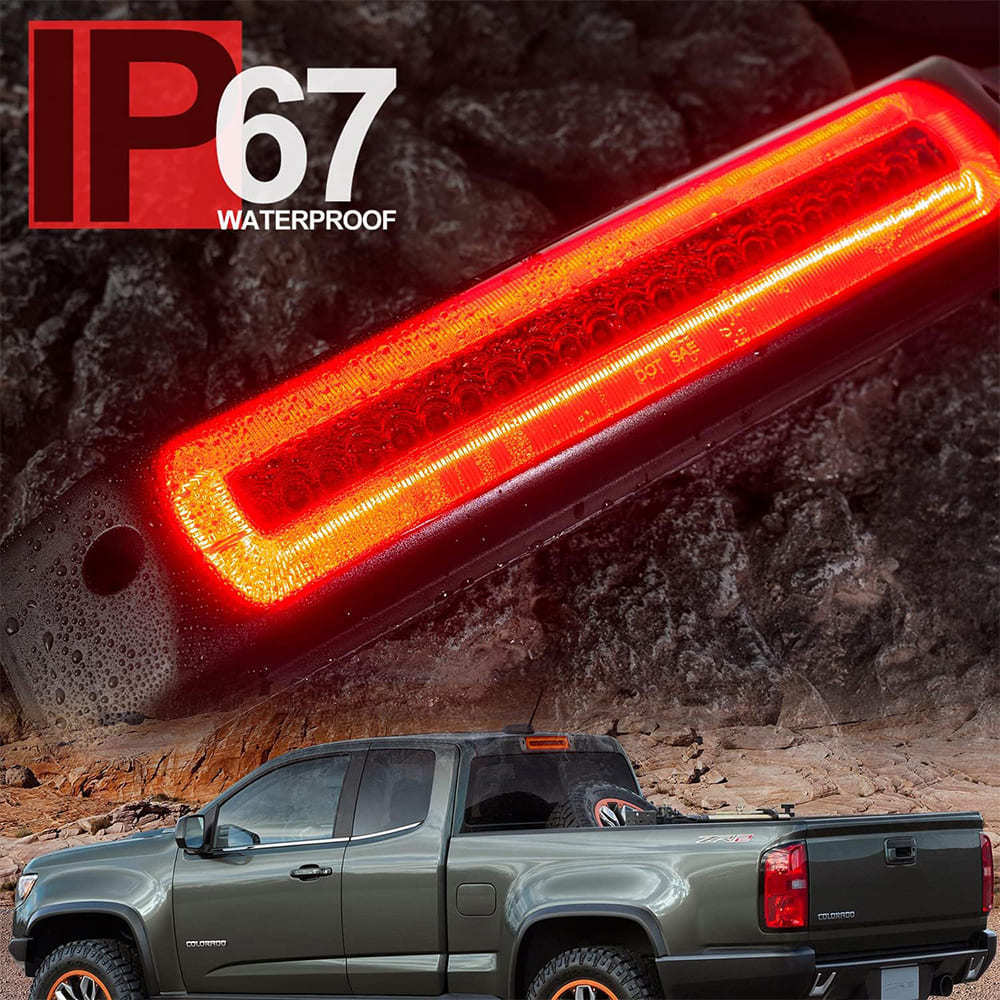 Led Third Brake Light Replacement for 2015-2022 Chevy Colorado GMC Canyon Pickup Trucks Red LED Strobe Rear 3rd Brake Center High Mount Stop Lamp White Cargo Light Kit Euro Smoke/Clear Lens CHMSL