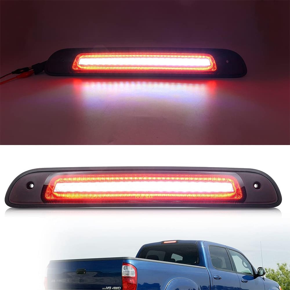 Led Third Brake Light Replacement for 2000-2006 Toyota Tundra Pickup Trucks Red LED Strobe Rear 3rd Brake Center High Mount Stop Lamp + White Cargo Light Kit Euro Smoke/Clear Lens