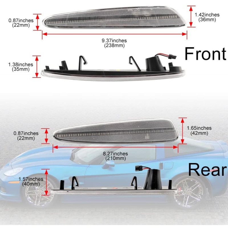 LED Side Marker Lights for Chevy Corvette C6 Z06 ZR1 2005-2013 Amber Front & Rear Red C6 Marker Lights Smoke/Clear Lens