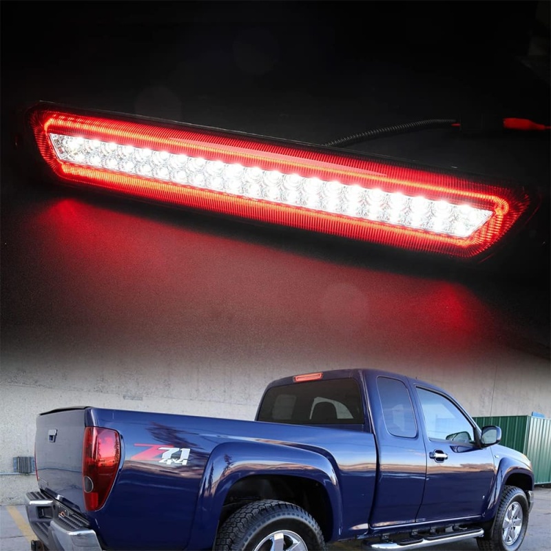 Led Third Brake Light Replacement for 2004-2012 Chevy Colorado GMC Canyon Pickup Trucks Red LED Strobe Rear 3rd Brake Center High Mount Stop Lamp White Cargo Light Kit Smoke/Clear Lens CHMSL