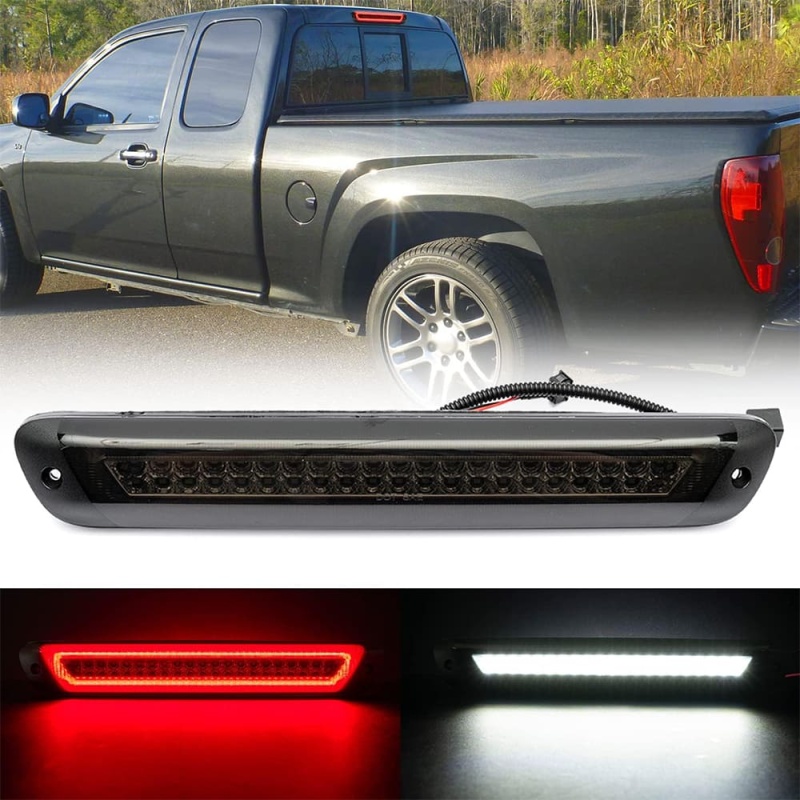 Led Third Brake Light Replacement for 2004-2012 Chevy Colorado GMC Canyon Pickup Trucks Red LED Strobe Rear 3rd Brake Center High Mount Stop Lamp White Cargo Light Kit Smoke/Clear Lens CHMSL