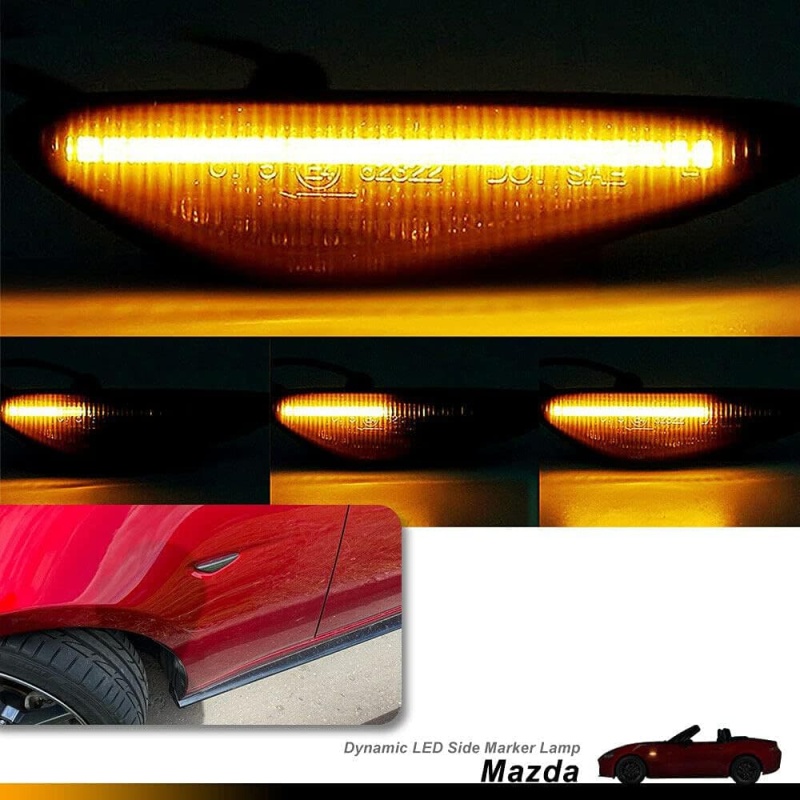 Sequential Amber LED Side Marker Lights for 2016-up Mazda MX-5 ND 2009-2012 RX-8 Smoked Lens Front Fender Marker Lights Blinker Replace OEM Sidemarker Lamps