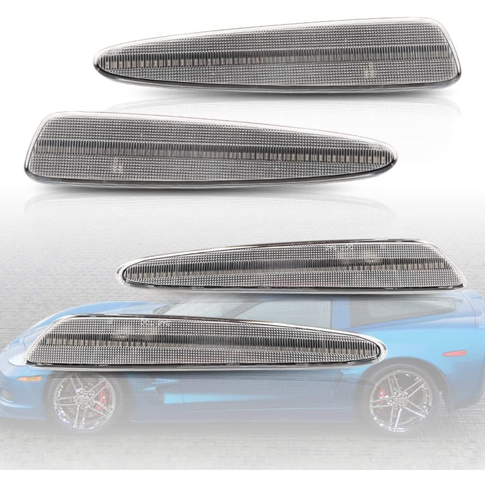 LED Side Marker Lights for Chevy Corvette C6 Z06 ZR1 2005-2013 Amber Front & Rear Red C6 Marker Lights Smoke/Clear Lens
