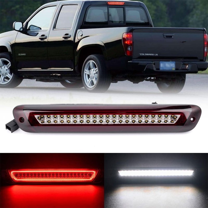 Led Third Brake Light Replacement for 2004-2012 Chevy Colorado GMC Canyon Pickup Trucks Red LED Strobe Rear 3rd Brake Center High Mount Stop Lamp White Cargo Light Kit Smoke/Clear Lens CHMSL