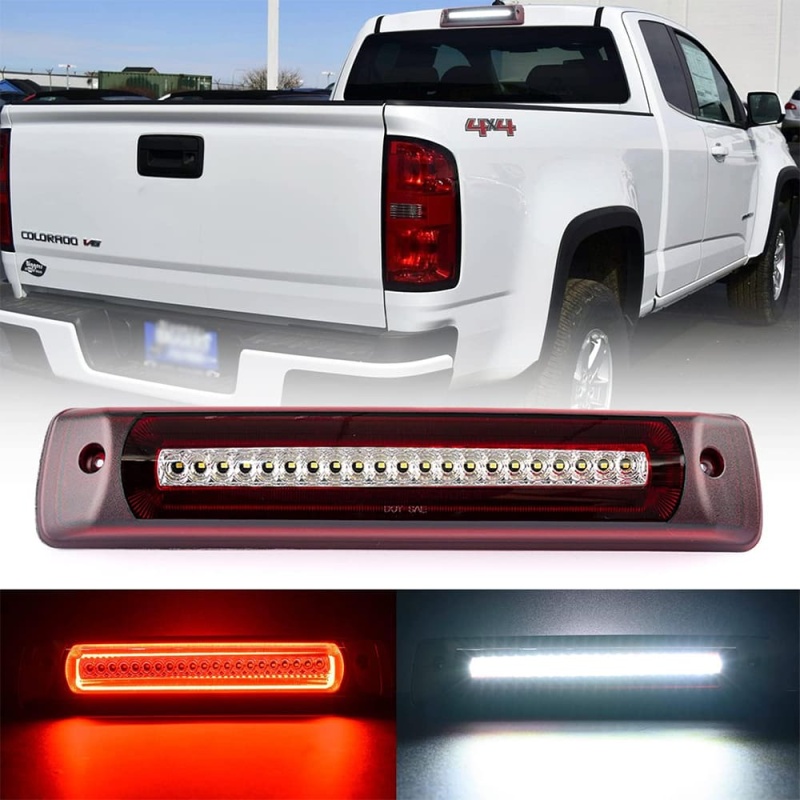 Led Third Brake Light Replacement for 2015-2022 Chevy Colorado GMC Canyon Pickup Trucks Red LED Strobe Rear 3rd Brake Center High Mount Stop Lamp White Cargo Light Kit Euro Smoke/Clear Lens CHMSL