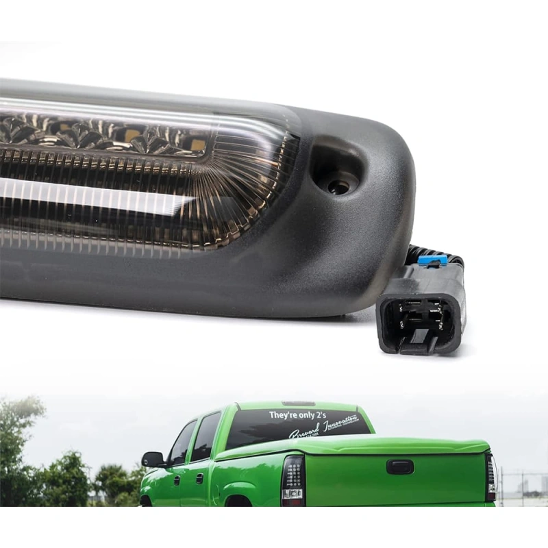 Led Third Brake Light Replacement for 1999-2006 Chevy Silverado GMC Sierra 1500 2500 Red LED Strobe Rear 3rd Brake Center High Mount Stop Lamp + White Cargo Light Kit Euro Smoked Lens