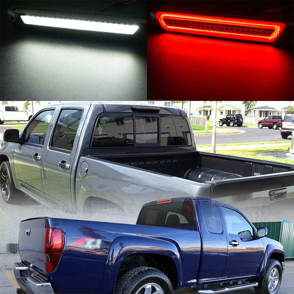 Led Third Brake Light Replacement for 2004-2012 Chevy Colorado GMC Canyon Pickup Trucks Red LED Strobe Rear 3rd Brake Center High Mount Stop Lamp White Cargo Light Kit Smoke/Clear Lens CHMSL