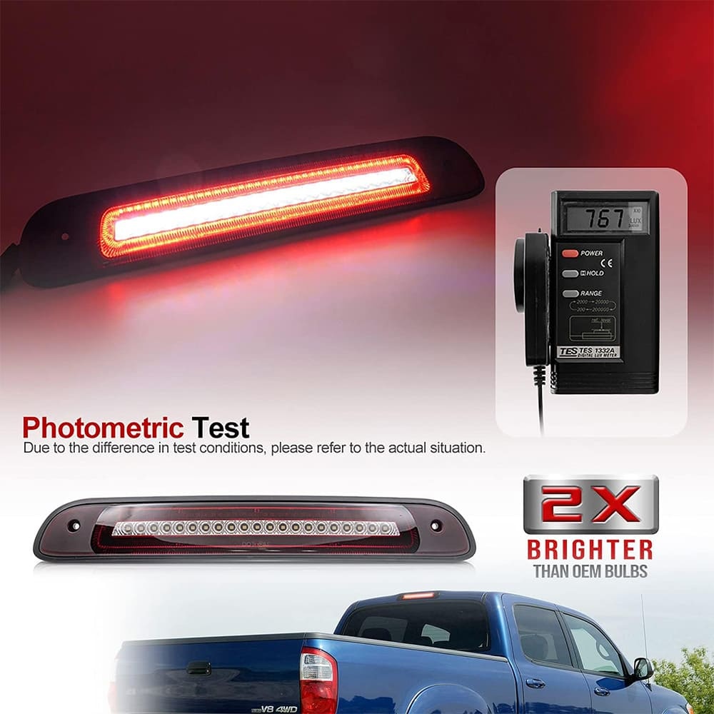 Led Third Brake Light Replacement for 2000-2006 Toyota Tundra Pickup Trucks Red LED Strobe Rear 3rd Brake Center High Mount Stop Lamp + White Cargo Light Kit Euro Smoke/Clear Lens