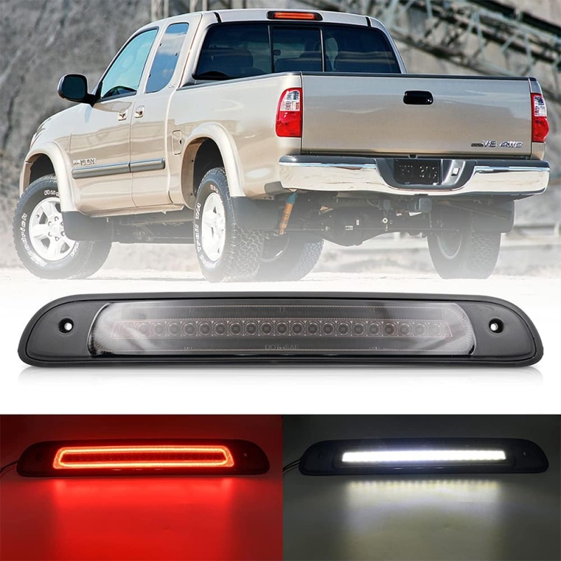 Led Third Brake Light Replacement for 2000-2006 Toyota Tundra Pickup Trucks Red LED Strobe Rear 3rd Brake Center High Mount Stop Lamp + White Cargo Light Kit Euro Smoke/Clear Lens