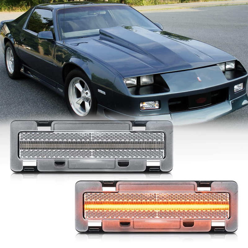 LED Front Side Marker Lights Replacement for 82-92 Chevy Camaro Euro Amber Led Bumper Side Signal Parking Marker Lights Smoke/Clear Lens