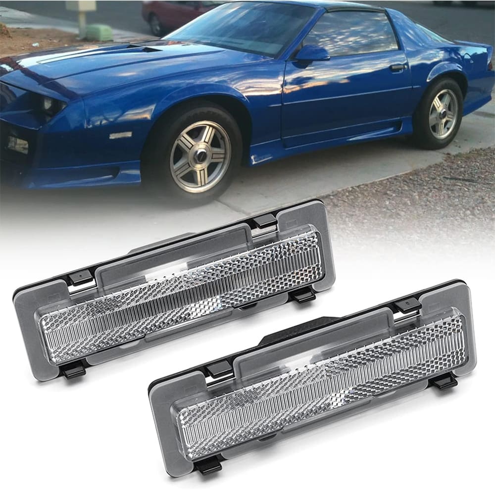 Front Side Marker Light Housings Compatible w/ 82-92 Chevy Camaro Euro Smoked Lens Front Bumper Side Signal Parking Marker Lamps Covers OEM-Fit Replacement