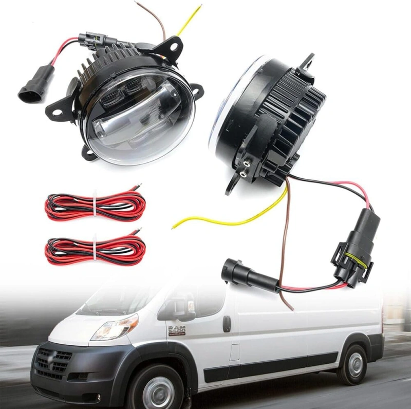 Led Fog Lamp Assembly Replacement for Ram Promaster 1500 2500 3500 2014-2023 Switchback Amber White DRL Signal Driving Lamps 12V Led DRL Fog Light Kit