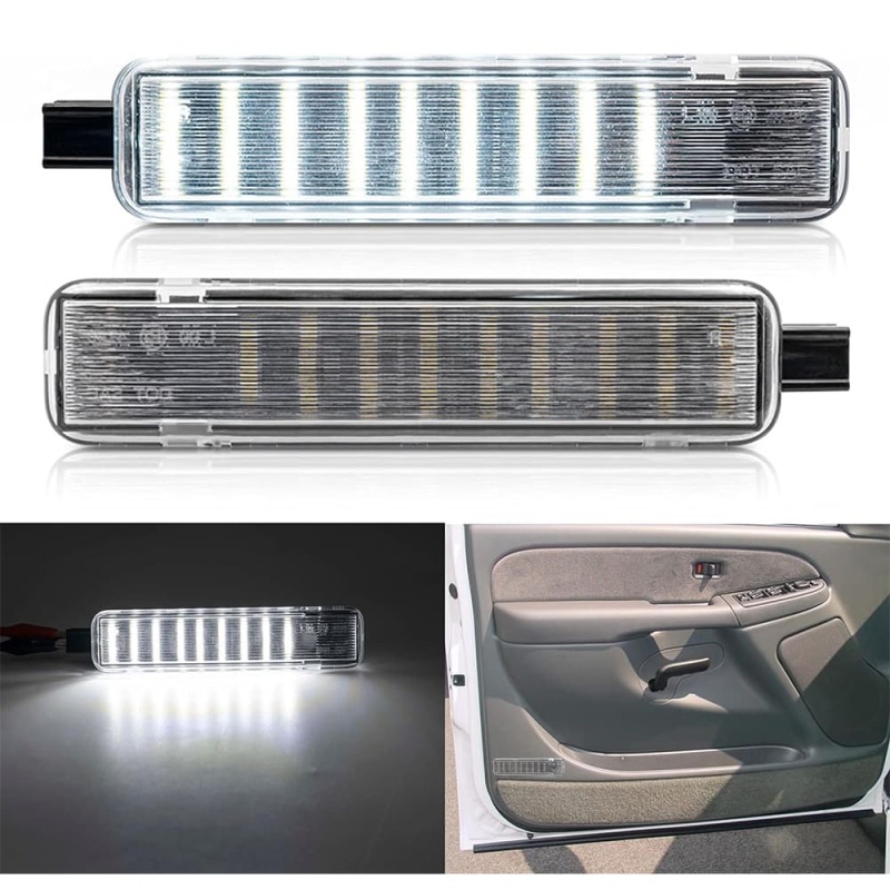 LED Courtesy Door Projector Light Replacement for 2003-2007 GM Chevy Silverado Tahoe GMC Sierra Suburban Escalade 18-SMD Led Footwell Step Light Assembly CAN-bus Error Free OEM 15021518