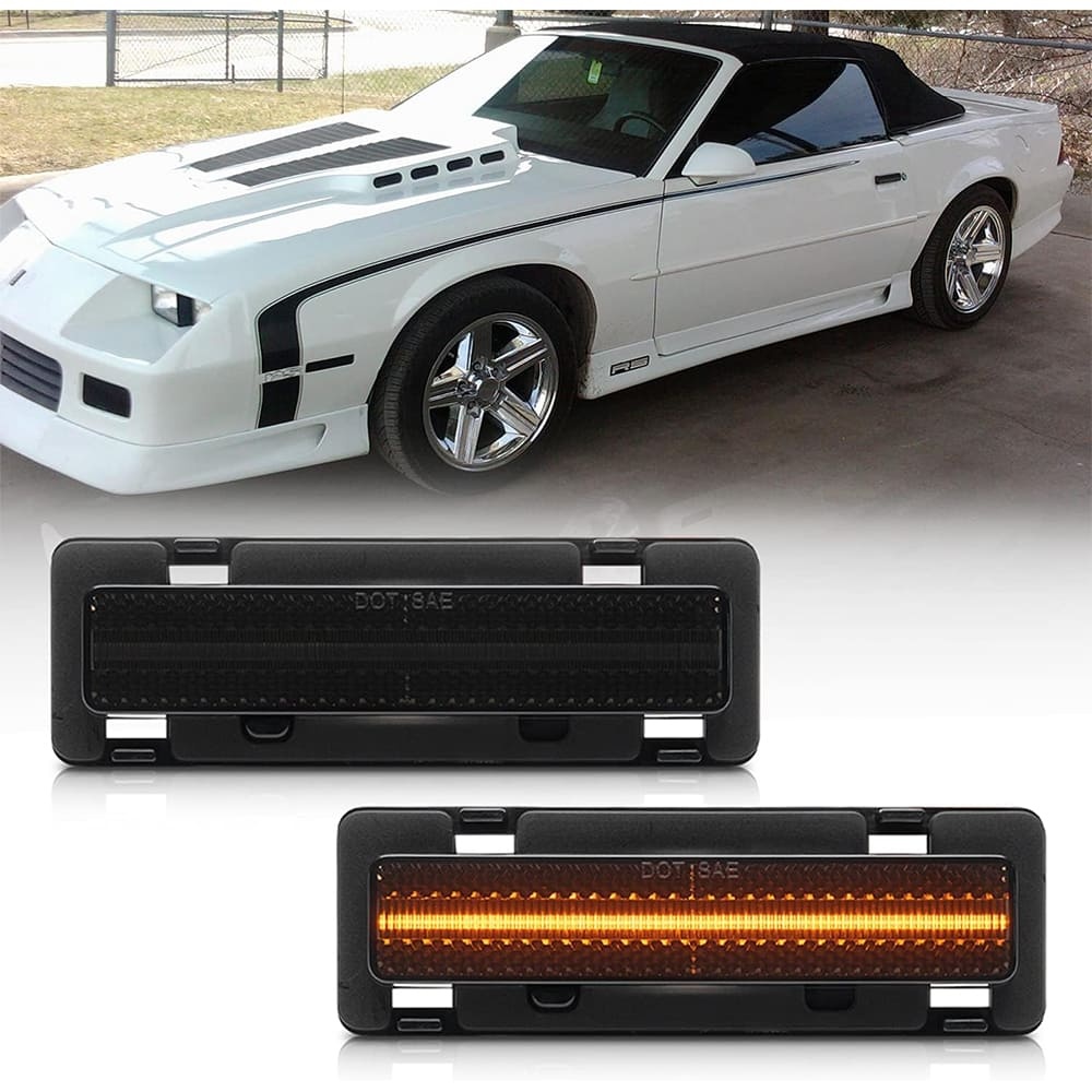 LED Front Side Marker Lights Replacement for 82-92 Chevy Camaro Euro Amber Led Bumper Side Signal Parking Marker Lights Smoke/Clear Lens