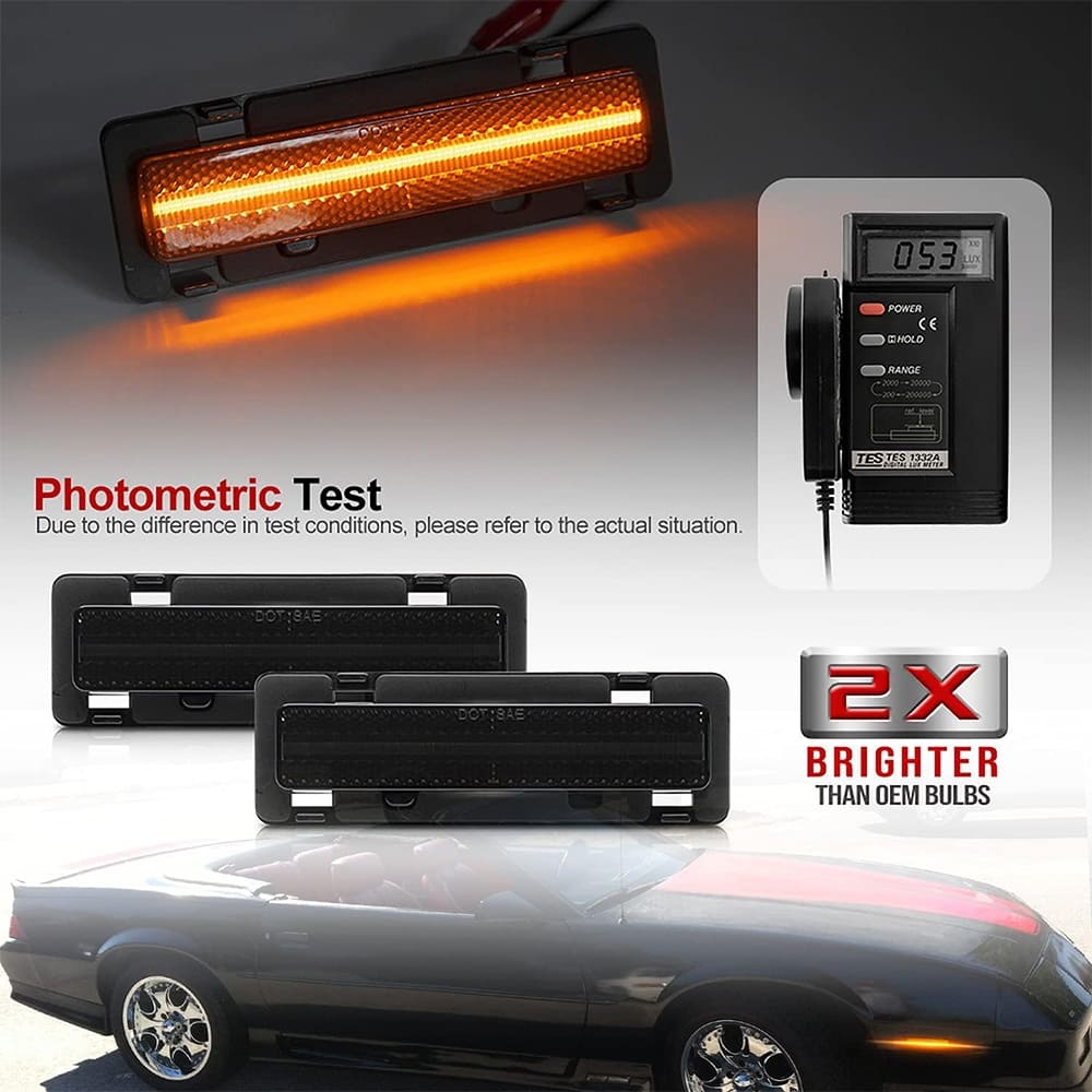LED Front Side Marker Lights Replacement for 82-92 Chevy Camaro Euro Amber Led Bumper Side Signal Parking Marker Lights Smoke/Clear Lens