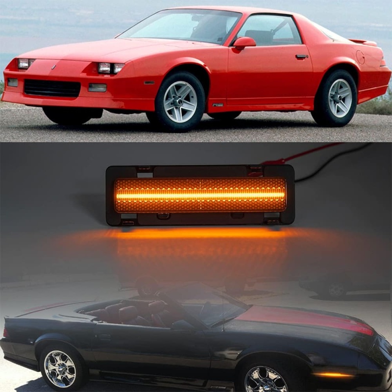 LED Front Side Marker Lights Replacement for 82-92 Chevy Camaro Euro Amber Led Bumper Side Signal Parking Marker Lights Smoke/Clear Lens