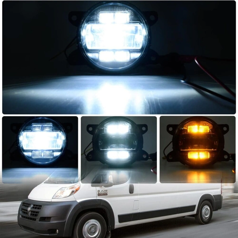 Led Fog Lamp Assembly Replacement for Ram Promaster 1500 2500 3500 2014-2023 Switchback Amber White DRL Signal Driving Lamps 12V Led DRL Fog Light Kit