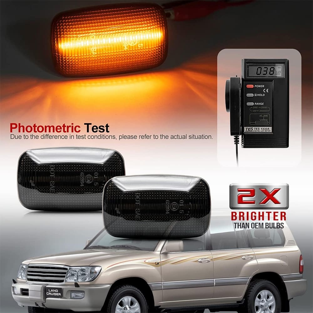 Sequential Amber LED Side Marker Lights for 1998-2007 Land Cruiser 100 Series Prado 90 Series, Front Fender Led Turn Signal Indicator Blinker Lamps OEM Replacement