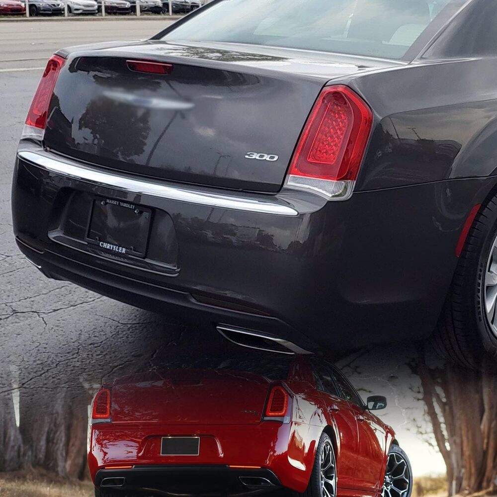 LED Rear Bumper Reflector Lights for 2015-2022 Chrysler 300 300C 300S Red Led Tail Driving Parking Lamps 88-SMD LED Reflector Upgrade Light Kit Smoked Lens