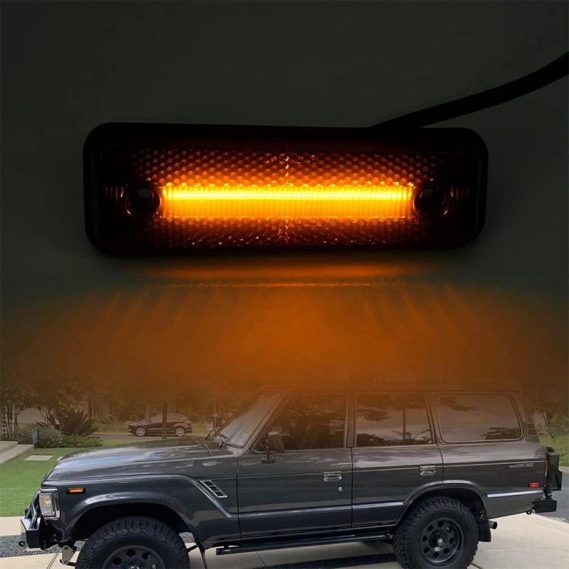 Led Side Marker Lights Replacement for 1981-1990 Land Cruiser 79-83 Toyota Pickup Trucks Amber Led Front Fender Side Marker Turn Signal Light Kit LH RH Smoked Lens OEM 8174014110