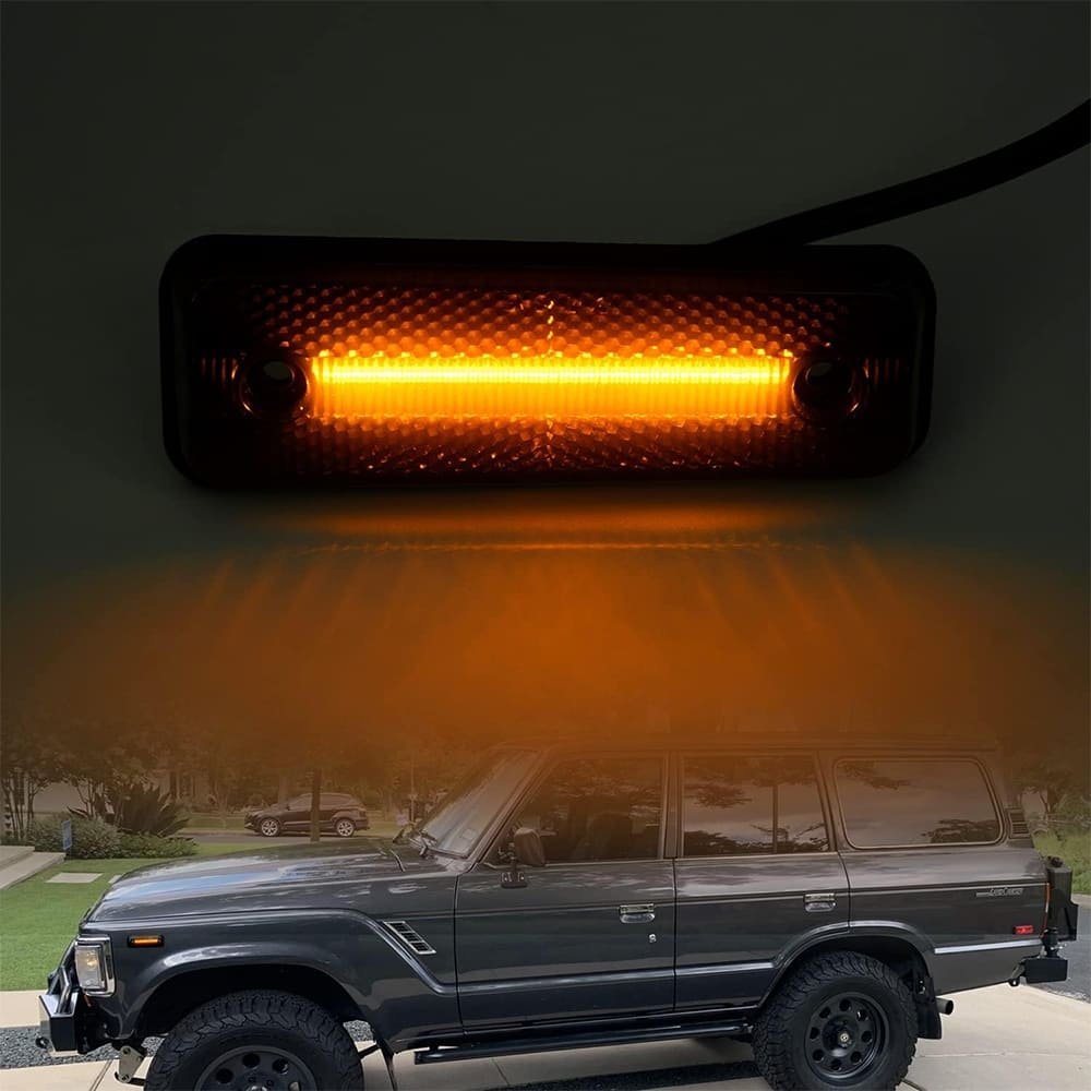 Led Side Marker Lights Replacement for 1981-1990 Land Cruiser 79-83 Toyota Pickup Trucks Amber Led Front Fender Side Marker Turn Signal Light Kit LH RH Smoked Lens OEM 8174014110