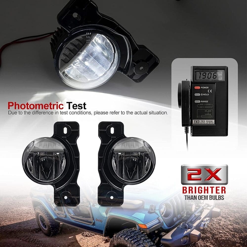 Led Fog Lamp Assembly Replacement for 2017-2021 Jeep Wrangler JK JL Mopar 10th 75th Anniversary Hard Rock Bumper Driving Lamps Xenon White