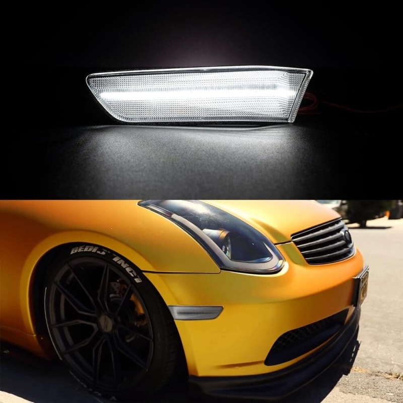 Amber White Switchback Led Side Marker Lights for 2003-2007 Infiniti G35 Coupe Skyline V35 Clear Lens Front Bumper Side Marker w/Sequential