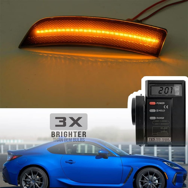 Led Side Marker Lights Replacement for 2022 2023 Subaru BRZ ZD8 2022-up Toyota GR86 ZN8 JDM Style Amber Led Front Bumper Side Marker Reflector Signal Light Kit LH RH Smoked Lens Sidemarkers