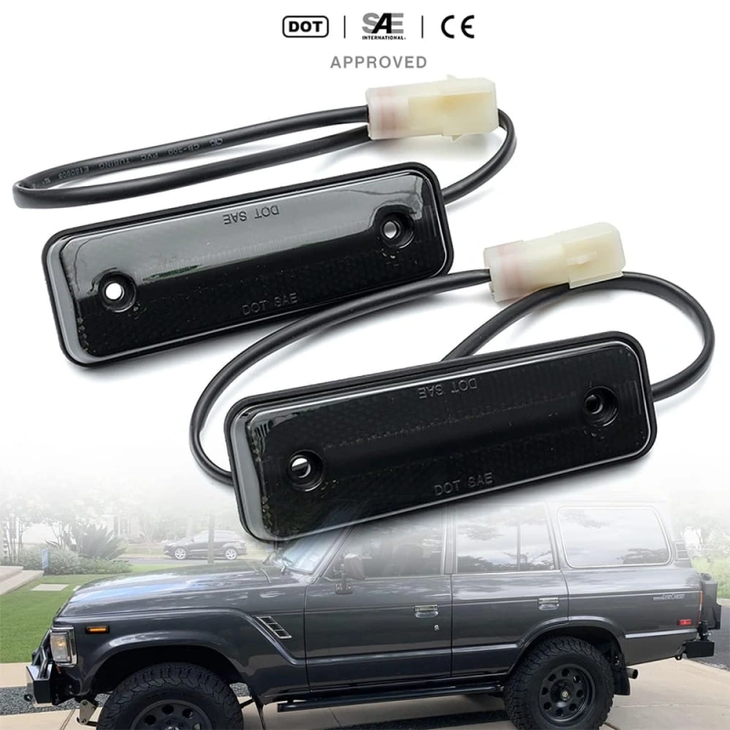 Led Side Marker Lights Replacement for 1981-1990 Land Cruiser 79-83 Toyota Pickup Trucks Amber Led Front Fender Side Marker Turn Signal Light Kit LH RH Smoked Lens OEM 8174014110