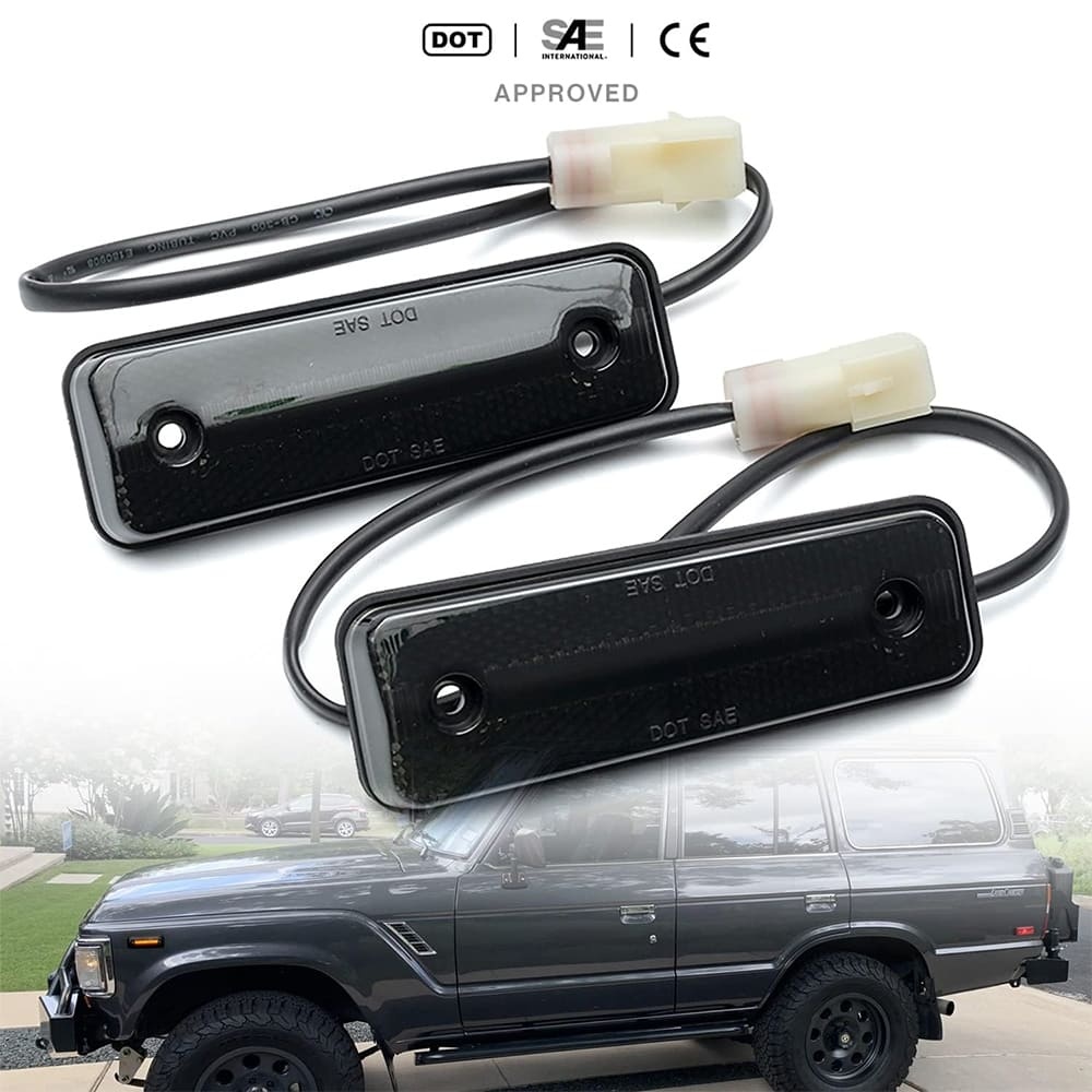 Led Side Marker Lights Replacement for 1981-1990 Land Cruiser 79-83 Toyota Pickup Trucks Amber Led Front Fender Side Marker Turn Signal Light Kit LH RH Smoked Lens OEM 8174014110