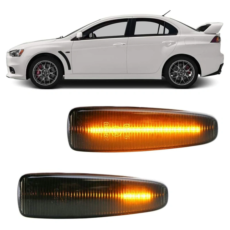 Sequential Amber LED Side Marker Light for Mitsubishi Lancer Evolution X Mirage Outlander Sport Front Side Fender Turn Signal Repeater Lamps Smoke/Clear Lens