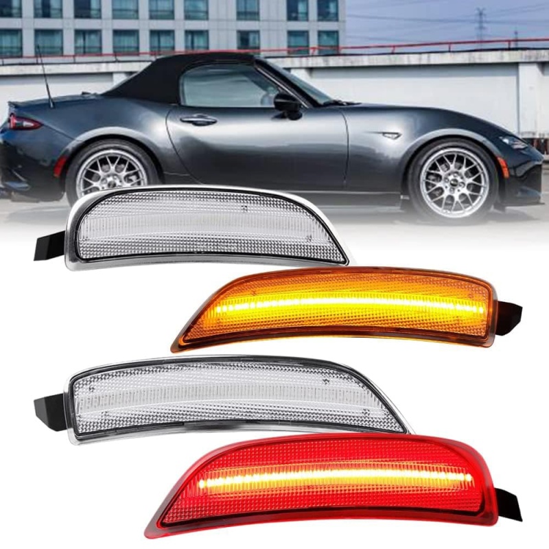 LED Side Marker Lights for 2016-up Mazda MX-5 Miata ND Amber Front & Rear Red Marker Lights Replace OEM Sidemarker Lamps Smoke/Clear Lens