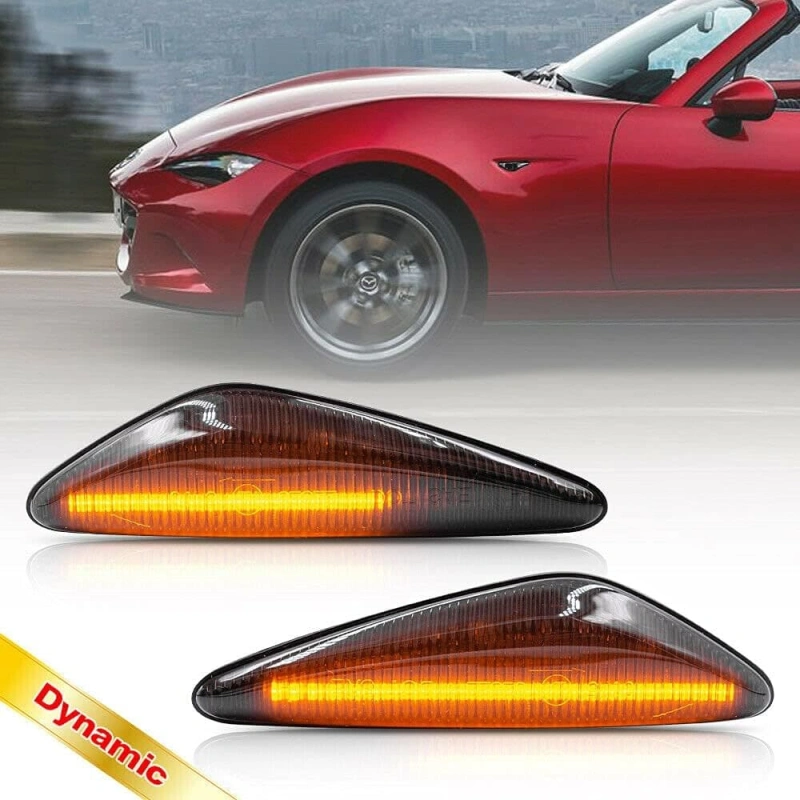 Sequential Amber LED Side Marker Lights for 2016-up Mazda MX-5 ND 2009-2012 RX-8 Front Fender Marker Lights Blinker Replace OEM Lamps Smoke/Clear Lens
