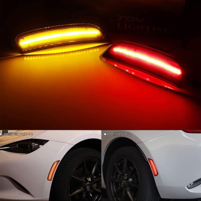 LED Side Marker Lights for 2016-up Mazda MX-5 Miata ND Amber Front & Rear Red Marker Lights Replace OEM Sidemarker Lamps Smoke/Clear Lens
