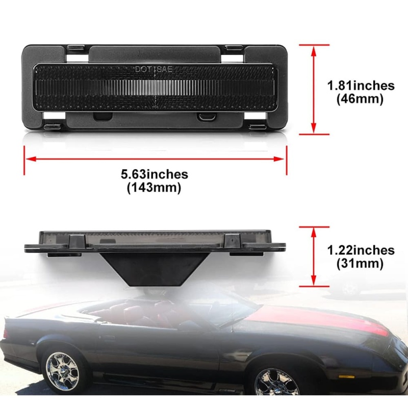 Front Side Marker Light Housings Compatible w/ 82-92 Chevy Camaro Euro Smoked Lens Front Bumper Side Signal Parking Marker Lamps Covers OEM-Fit Replacement