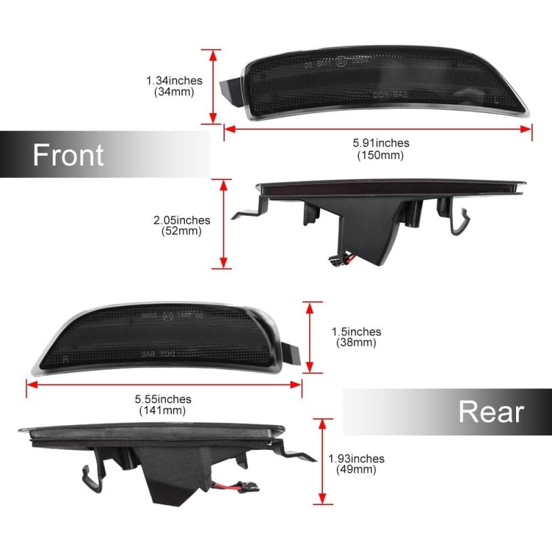 LED Side Marker Lights for 2016-up Mazda MX-5 Miata ND Amber Front & Rear Red Marker Lights Replace OEM Sidemarker Lamps Smoke/Clear Lens