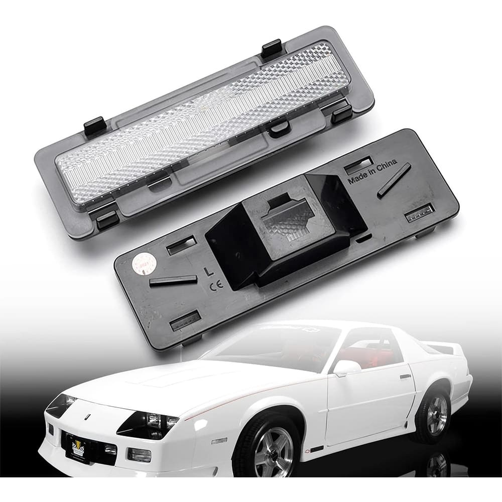 Front Side Marker Light Housings Compatible w/ 82-92 Chevy Camaro Euro Smoked Lens Front Bumper Side Signal Parking Marker Lamps Covers OEM-Fit Replacement