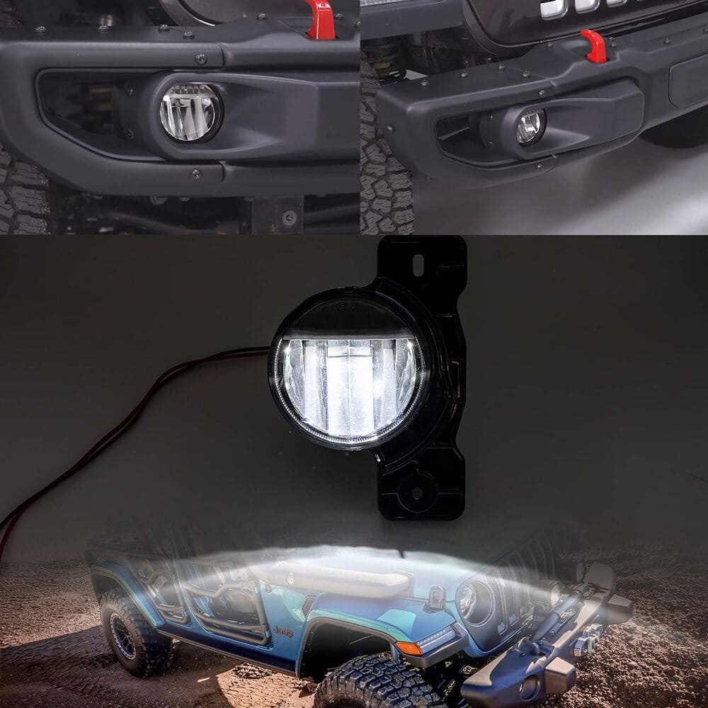 Led Fog Lamp Assembly Replacement for 2017-2021 Jeep Wrangler JK JL Mopar 10th 75th Anniversary Hard Rock Bumper Driving Lamps Xenon White