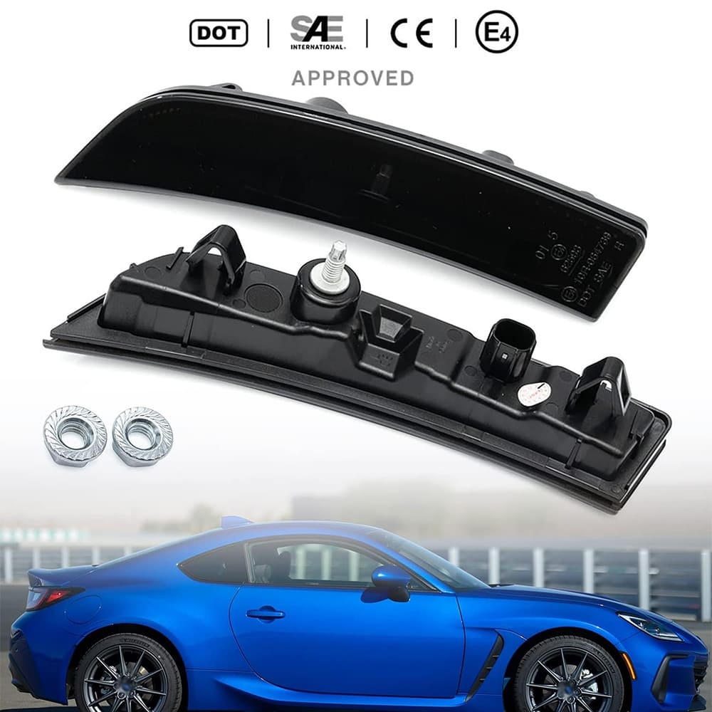 Led Side Marker Lights Replacement for 2022 2023 Subaru BRZ ZD8 2022-up Toyota GR86 ZN8 JDM Style Amber Led Front Bumper Side Marker Reflector Signal Light Kit LH RH Smoked Lens Sidemarkers