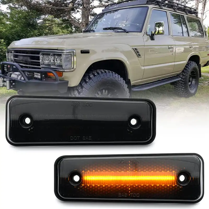 Led Side Marker Lights Replacement for 1981-1990 Land Cruiser 79-83 Toyota Pickup Trucks Amber Led Front Fender Side Marker Turn Signal Light Kit LH RH Smoked Lens OEM 8174014110